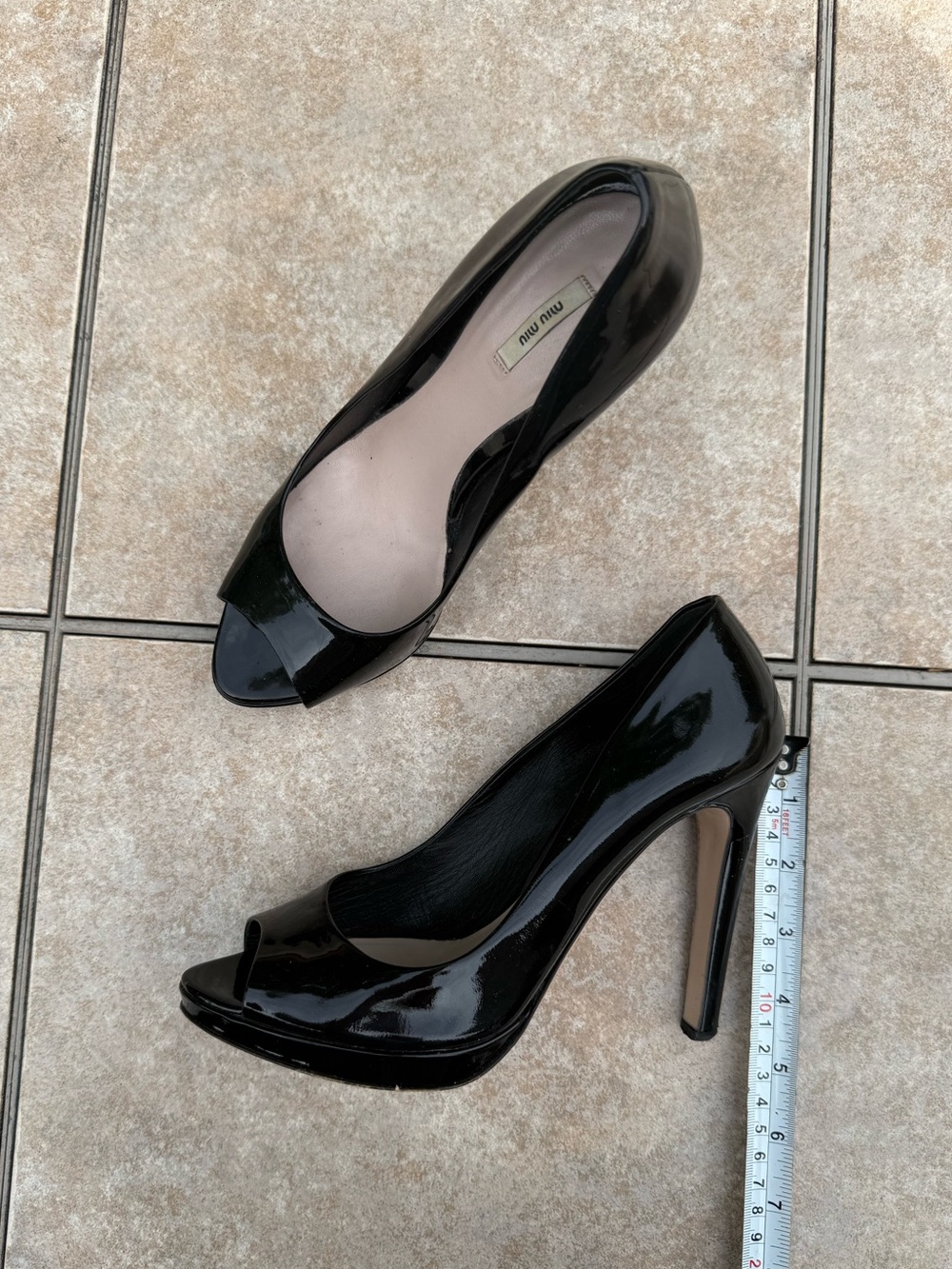 Miu Miu Black Patent Peep-Toe Stiletto Pumps - Picture 5 of 16